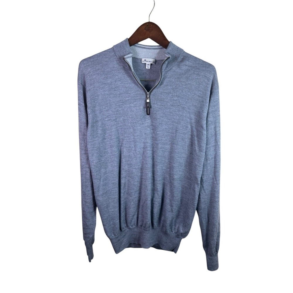 Peter Millar 1/4 Zip Sweater Mens Large Gray Golf Merino Wool Silk